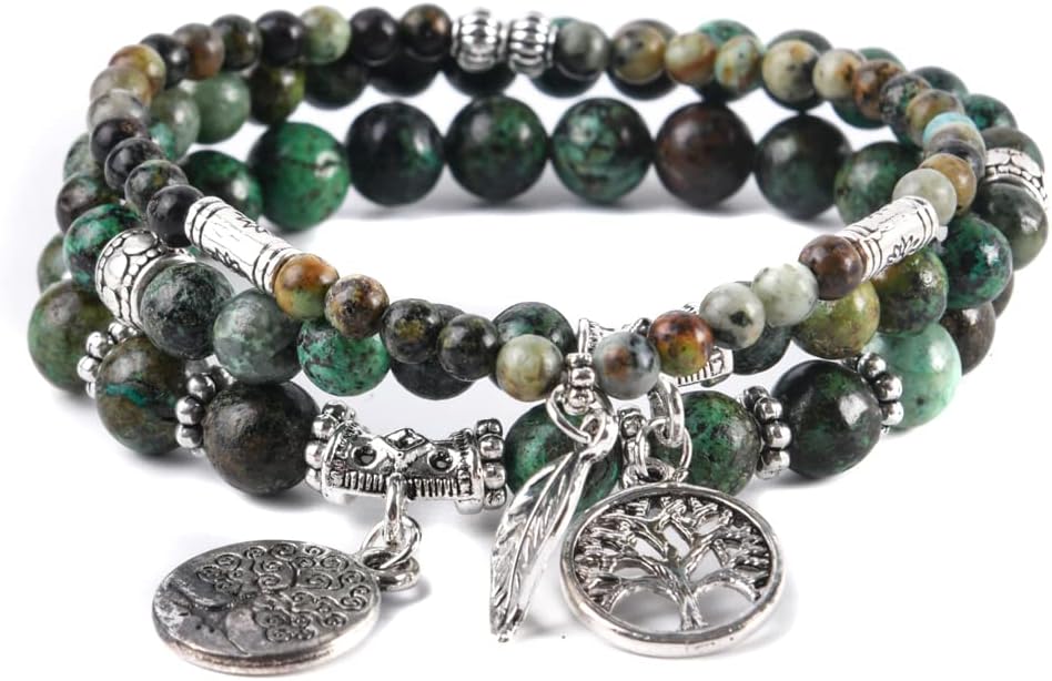 Boho Jewelry Tree of Life Healing Stone Bracelet Set for Women Stress Relief