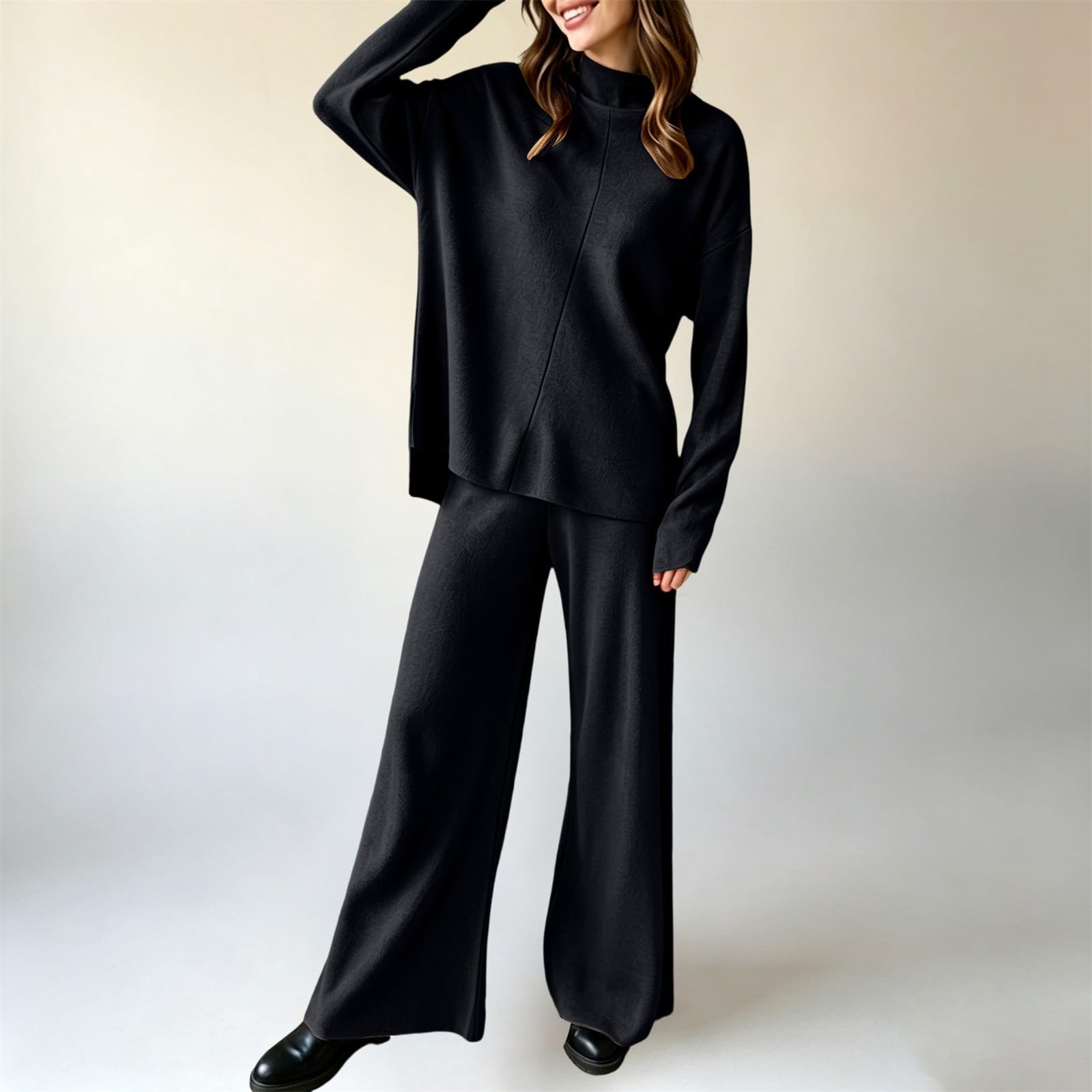 Tuta Da Donna In Maglia Completo Casual Due Pezzi Taglie Forti Morbida