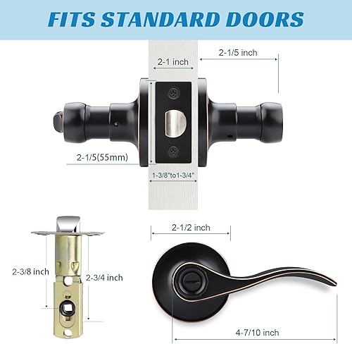 Miniatura 4 de EHOMEWARE Paquete de 1 manija de puerta dorada, manija de puerta interior de latón, manija de puerta de privacidad para dormitorio y baño, palanca