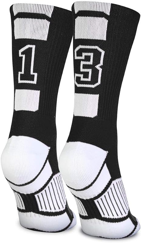 medias con número de equipo personalizado ChalkTalkSPORTS - Media pantorrilla atlética negra | medias personalizados, rendimiento atlético que absorbe la humedad, plantilla acolchada, soporte para el arco, número de remera, jóvenes y adultos