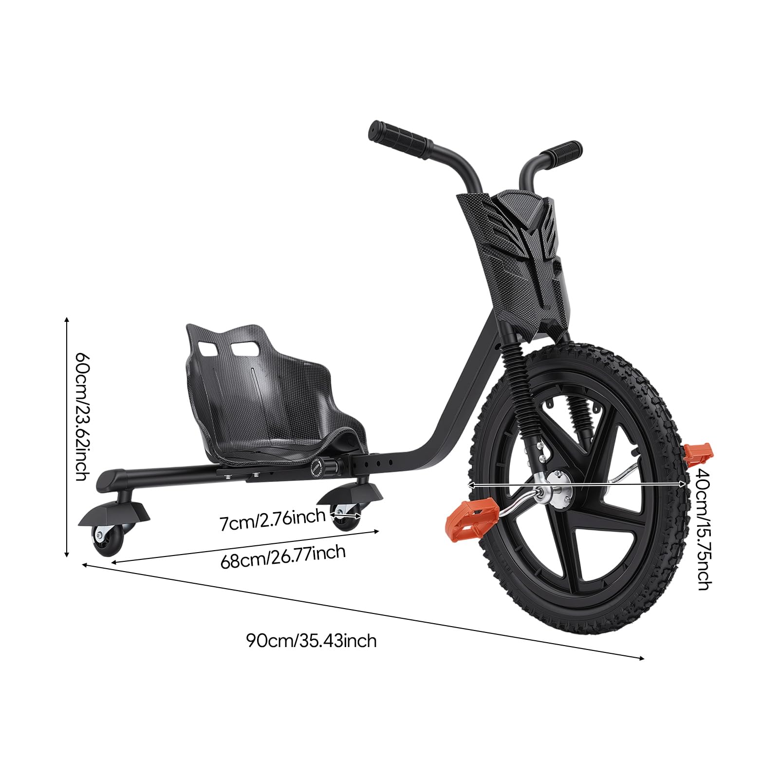 Kinder Drift Trike CarbonOptik, kippsicheres 3Rad m Leuchtreifen, Rutschcar | Hochwertiges Eisen & Nylon für Langlebigkeit. 360° Drift-Spaß mit Sicherheits-Warnlichtern. Rutschfeste Pedale & Rennsitz