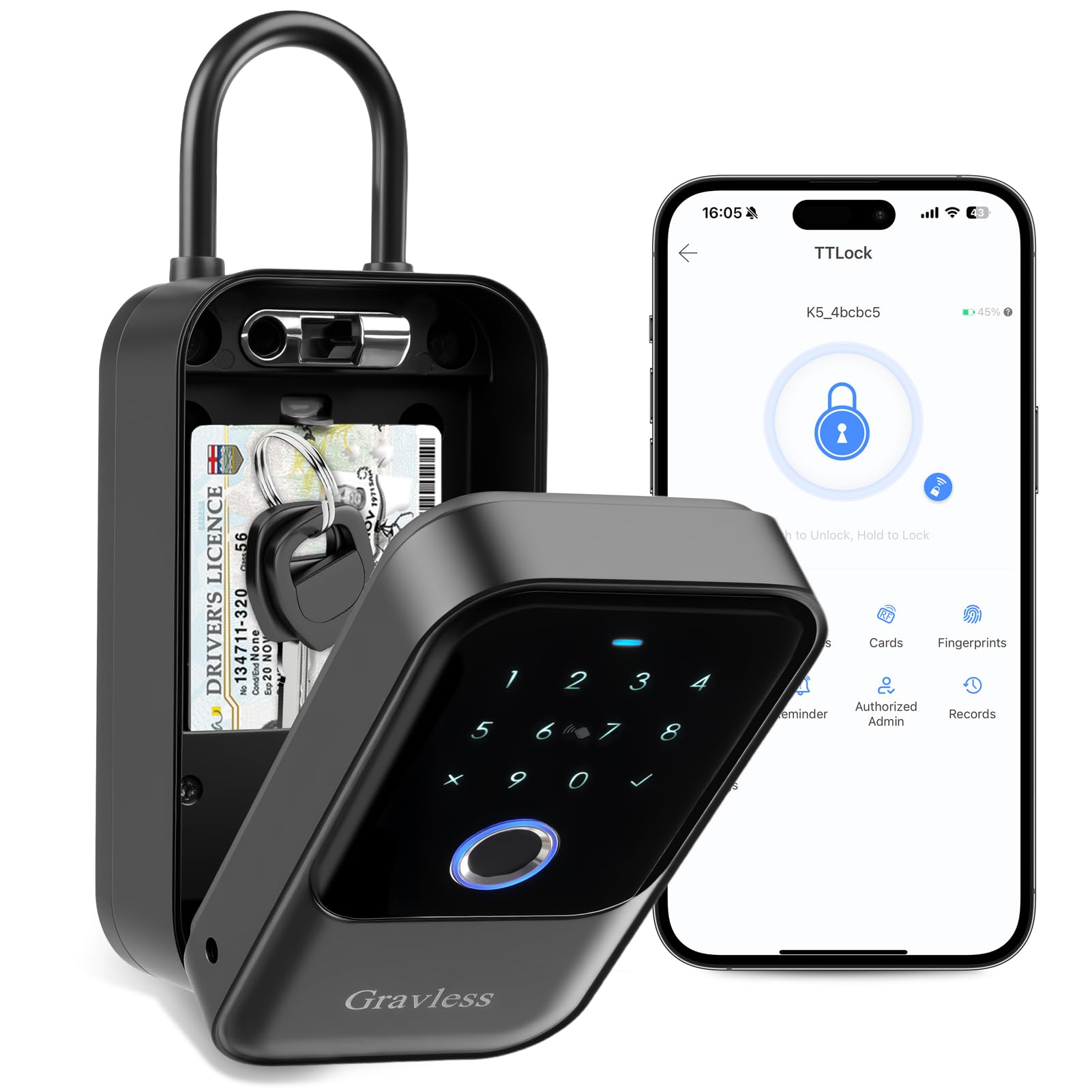 Gravless スマートキーボックス 指紋認証 Smart Key Box, Fingerprint Authentication, Key Box, Outdoor