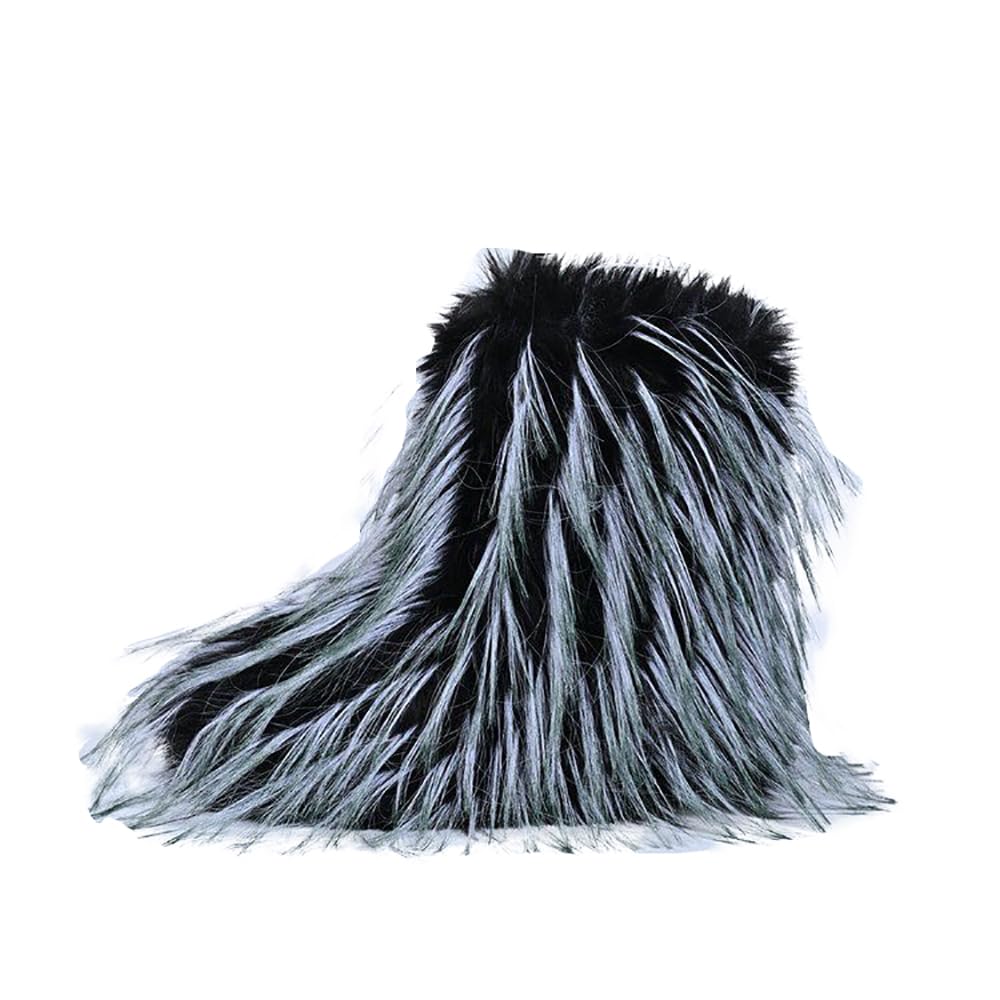 Womens Faux Fur Boots Fluffy Mid-Calf Boot Fuzzy Winter Snow Boots Outdoor Flat Shoes