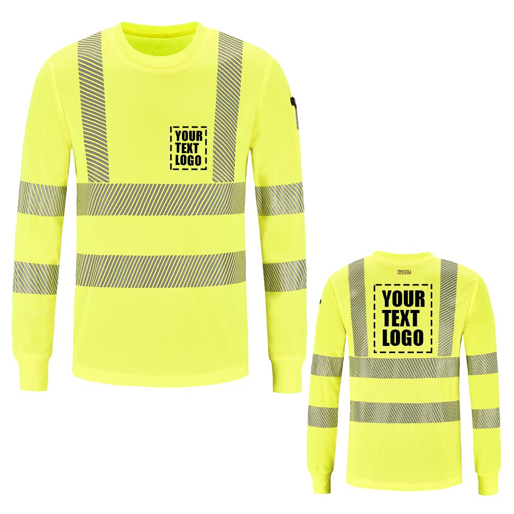 AYKRM Customize Your Logo High Visibility Reflective Safety Shirt - Reflective Shirts for Men Long Sleeve