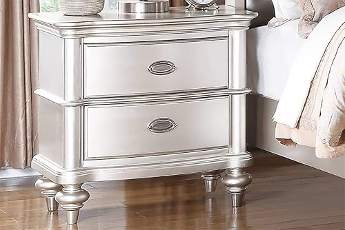 NewCosmos Elegante mesita de noche clásica para dormitorio acabado beige o plata envejecida 2 cajones mesa auxiliar de cama de madera contrachapada