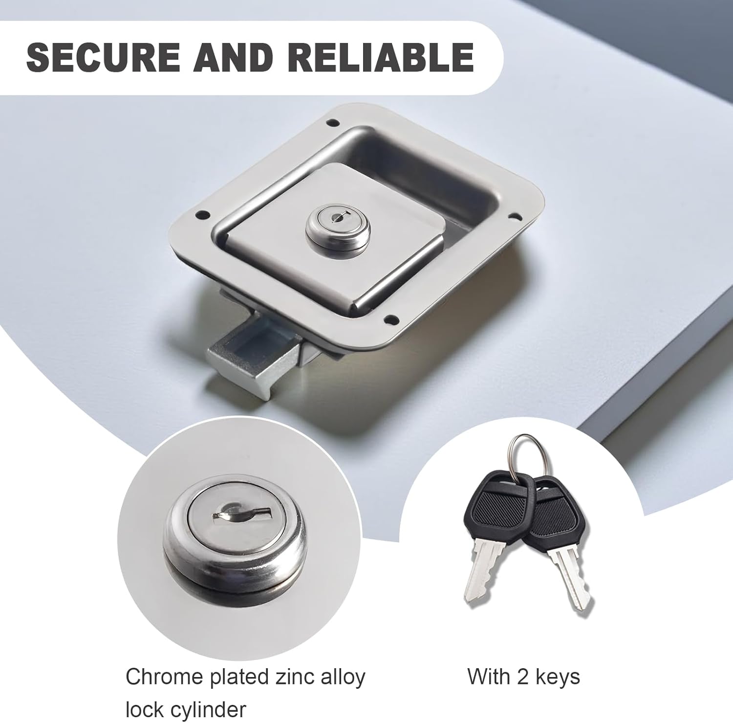 Truck Tool Box Latch, Stainless Steel Trailer Tool Box Paddle Locks, Truck Tool Box Latches Replacement, Flush Mount Handle Latch with Keys for Truck, Trailer, Yacht, RV, ATV, UTV(2 Pack)