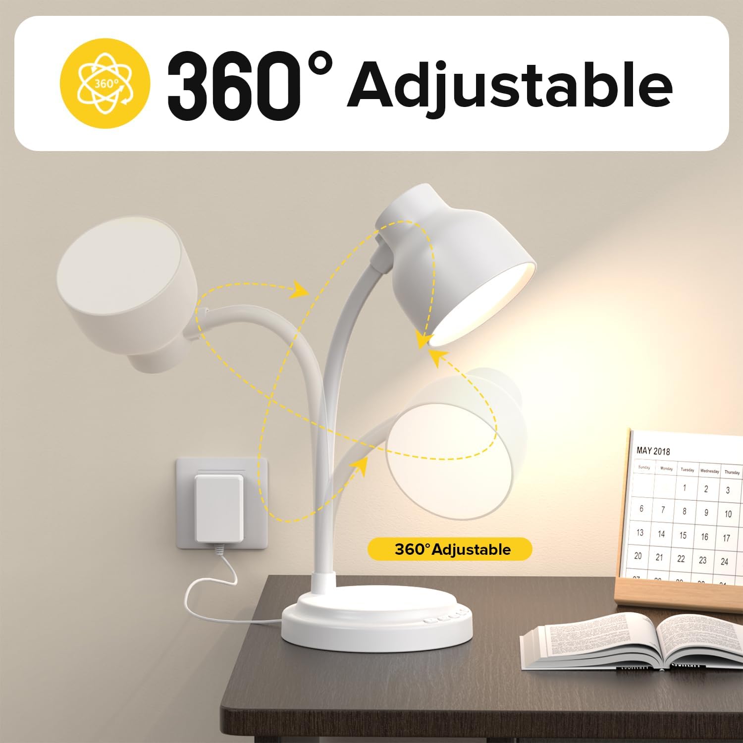 LED Desk Lamp With 96 LEDs,High lumens Table lamp,Desk Lamp for Office Home,4 Brightness Dimmable Flexible Table Lamp,Reading Light with a Timer Function for Bedside, Office, and Study Desk Use(White)