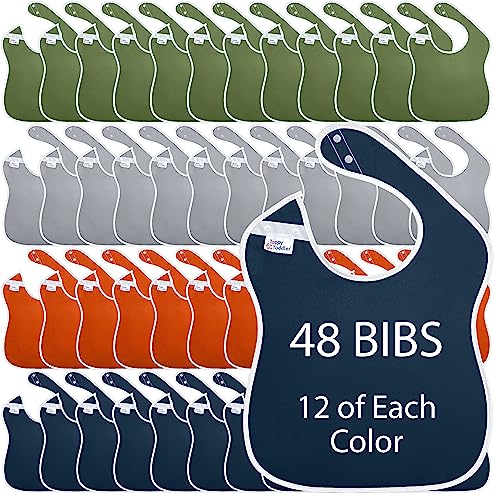 Toppy Toddler Large Waterproof Baby Bibs with Snap Buttons, Boys and Girls Bib Packs, 1-4 years (48-Pack, Boys ultra)