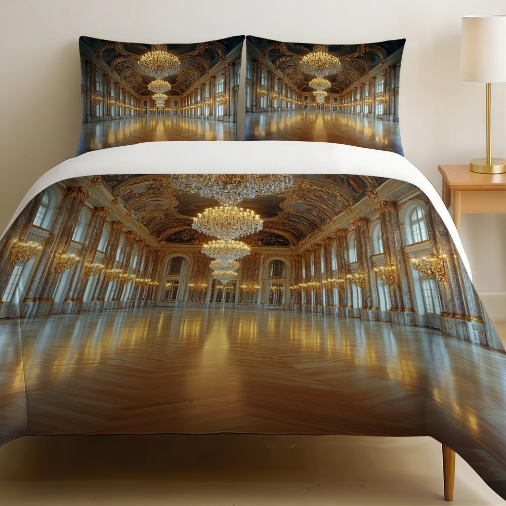 Housse de couette 200x200 effet relief 3D or style verrière ancienne