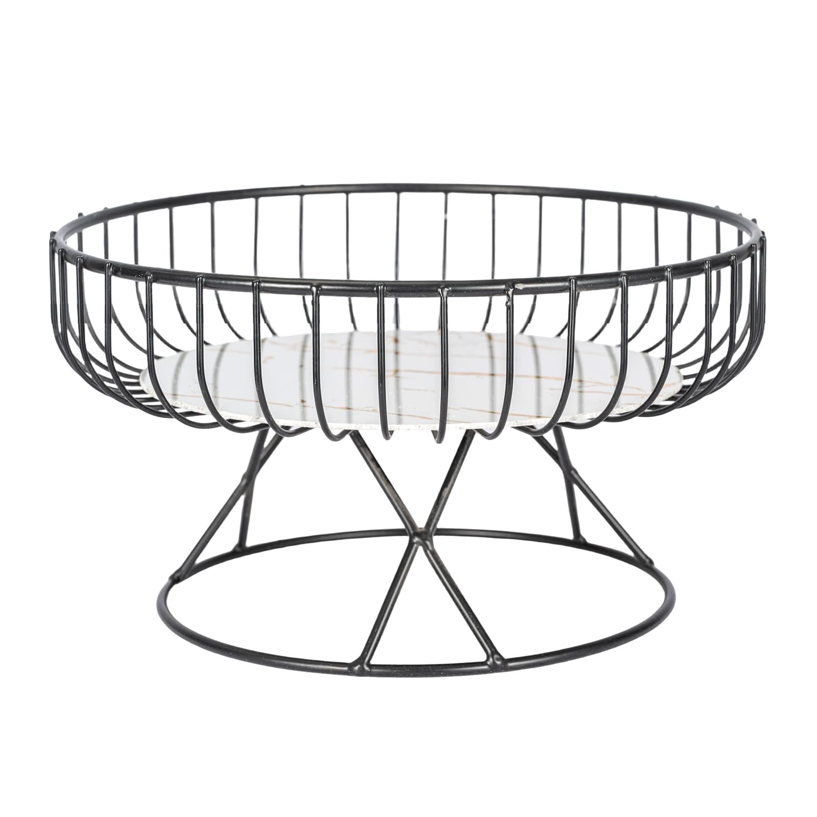 SUNNYNEST Wire Fruit Basket with Wooden Divider for Kitchen Counter, Modern Countertop Fruit Bowl, Metal Fruit Holder for Fruits, Bread, Vegetables, Snacks, Decorative Storage Basket (Black)