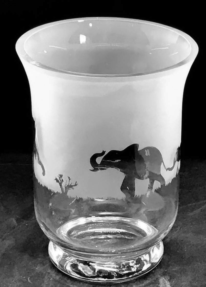 Great British Glass Clear Elephant Frieze - Boxed 14.5Cm Glass Vase/Hurricane Lantern