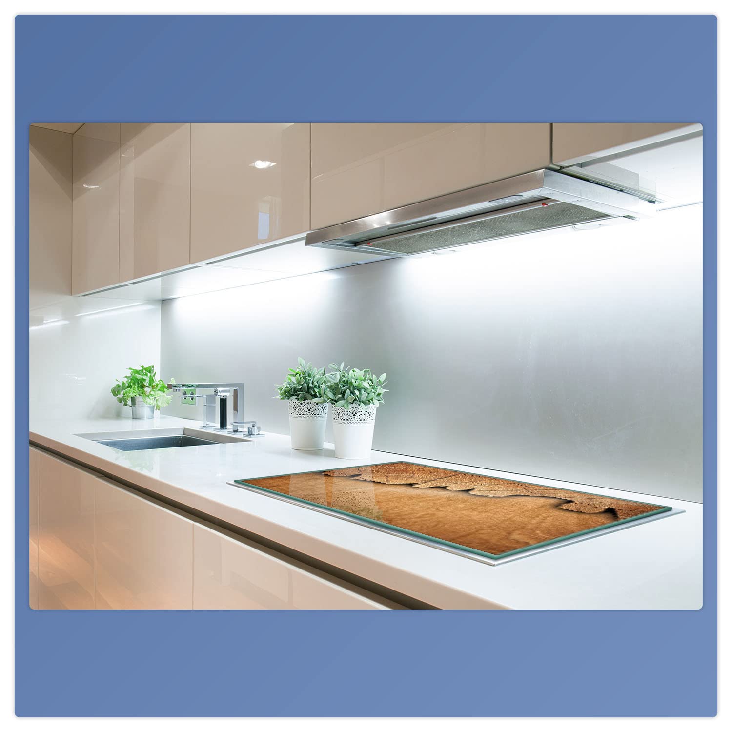 Herdabdeckplatte Abdeckung Ceranfeld Abdeckplatte Schneidebrett 1-Teilig 80x52 Holz Braun Spritzschutz Glasplatte Ceranfeldabdeckung Schutz für Kochplatten Herdschutz Sicherheitsglas Glasschneidebrett