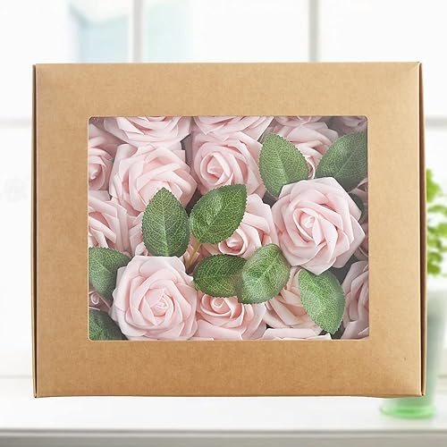 Miniatura 5 de homEdge Rosa artificial, 25 flores artificiales de espuma con tallo para decoración del hogar, ramos de boda, fiesta, certerpieces, aniversarios,