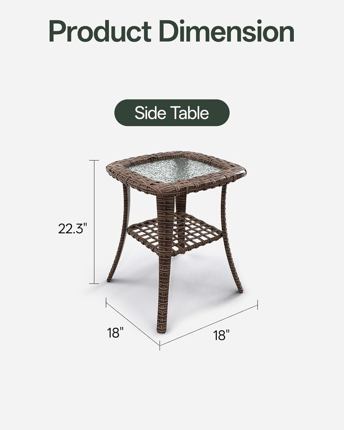 Outdoor 2-Tier Wicker Coffee Table with Tempered Glass, Double Storage Patio Side Table, All-Weather PE Rattan End Table, Perfect Match for Patio Furniture Set, Porch, Garden, Pool