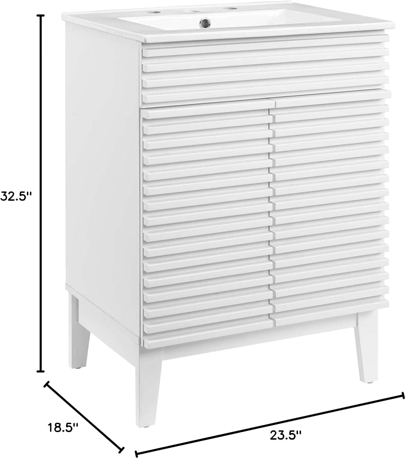 Modway Render Mid-Century Bathroom Vanity with Sink in White White