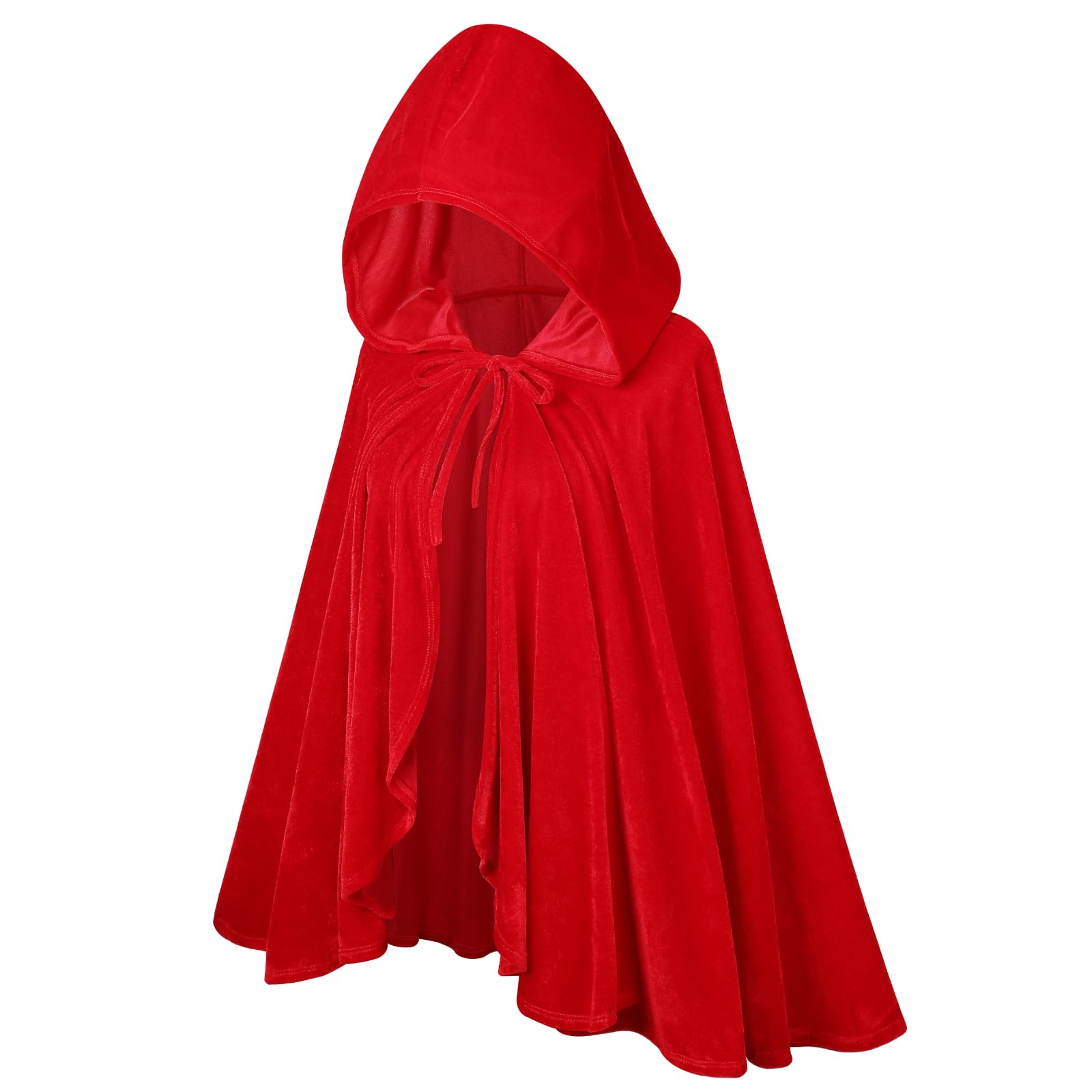 RRCBMD Little Red Riding Hood Cape Velvet Cloak for Halloween Christmas Cosplay Party Pure-bright red-S-23.62 inch - Image 2