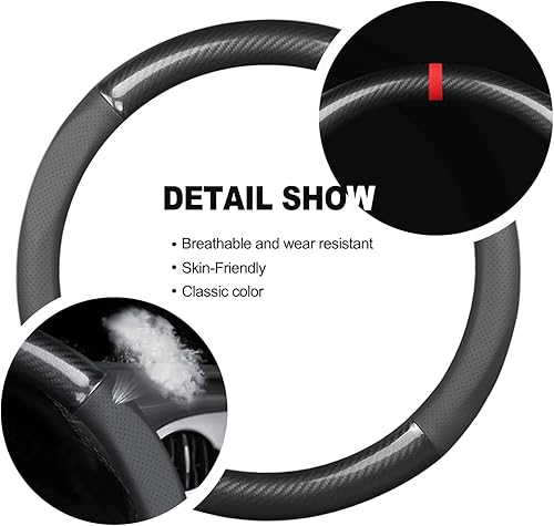 Miniatura 6 de Ergocar Funda deportiva de fibra de carbono y cuero PU para volante de automóvil, protector antideslizante para volante de automóvil universal para