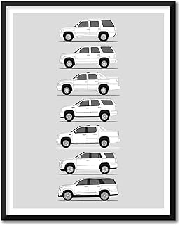 Cadillac Escalade Inspired Poster Print Wall Art Handmade Decor of Cadillac Escalade EXT ESV Generations History Evolution 24x36" (Unframed) Satin Print