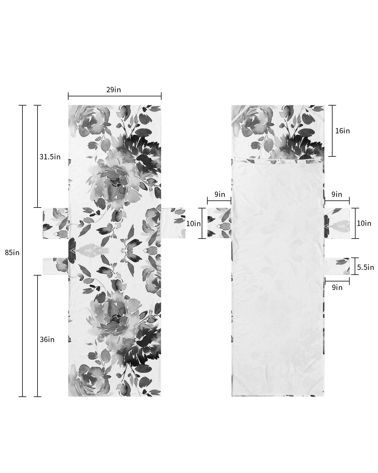 Black Grey Botanical Beach Lounge Chair Towel Cover, Soft Chaise Lounge Towel with Side Pockets Patio Pool Chairs Cover for Beach/Pool Sunbathing 29x85 Watercolor Spring Floral Abstract Art