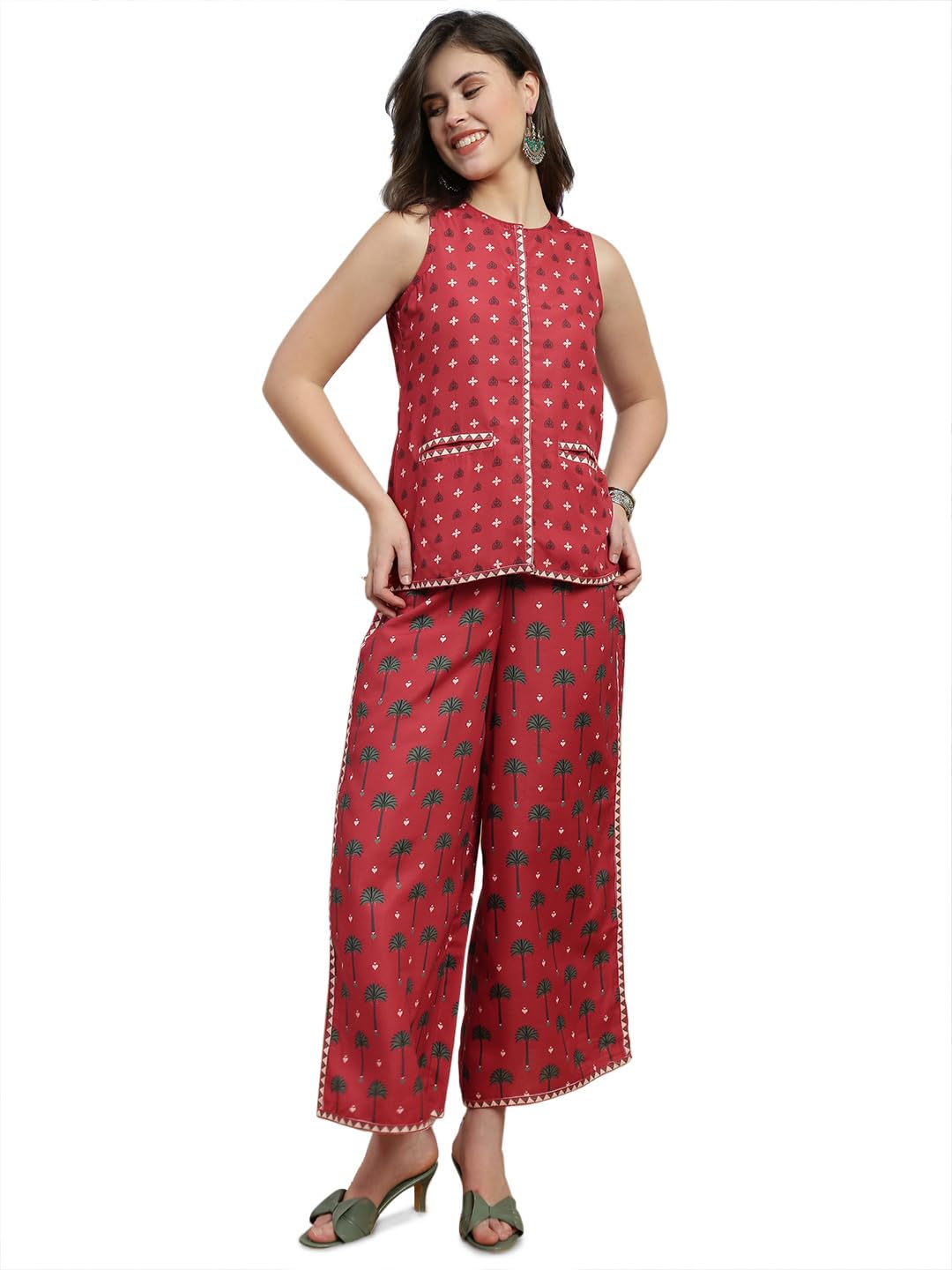 globus Women Floral Print Notched Lapel Shirt with Wide Leg Trousers Fusion Co-Ord Set-picture-20