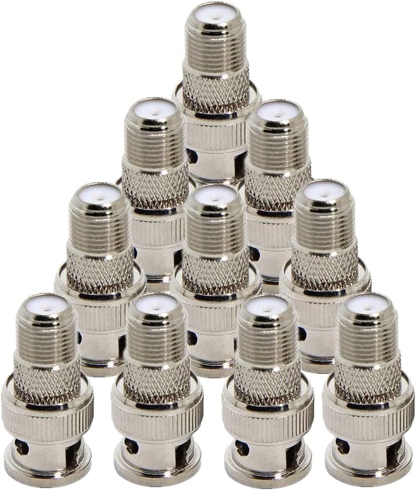First Moon 10pcs BNC Male Plug to F Female Jack Adapter Coax Connector Coupler CCTV Camera
