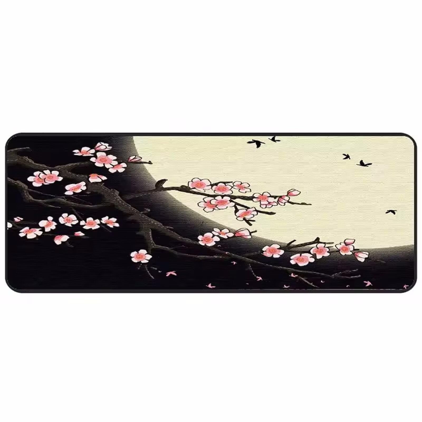 Alfombrilla Ratón Flor de Ciruelo de Luna Alfombrilla Ratón XXL para Juegos,1000x500x3mm Mouse Pad Extendida Bordes Cosidos Base de Goma Antideslizante para Ratón y Teclado