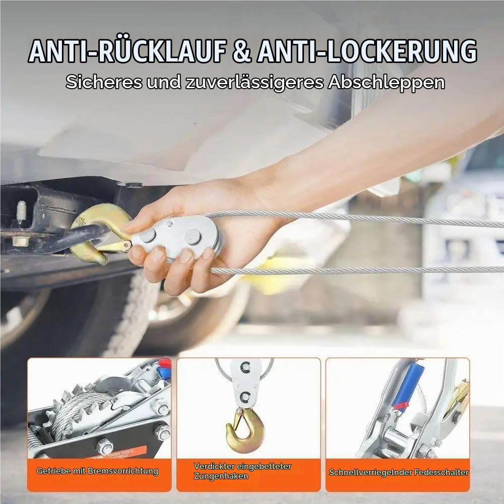 Handseilzug,3 Haken,2 Zahnräder,4 Tonnen/8818 Pfund,Seil Mit 6 Mm Durchmesser,Begleitwinde,Schweres Ratschen-Zugwerkzeug,Zum Bewegen Von Booten,Befestigen Von Gegenständen Und Transportieren Von Holz
