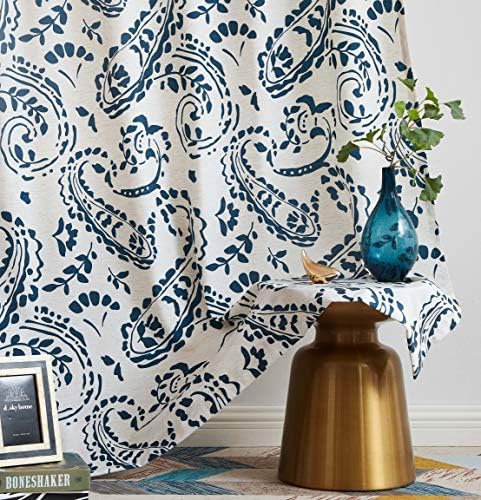 Ronaldecor Floral Print Curtain Panels,Linen Window Treatment Grommet Top Paisley Traditional Style Vintage Damask Drapes for Bedroom, 2 Panels, 52" x 84", Indigo Blue