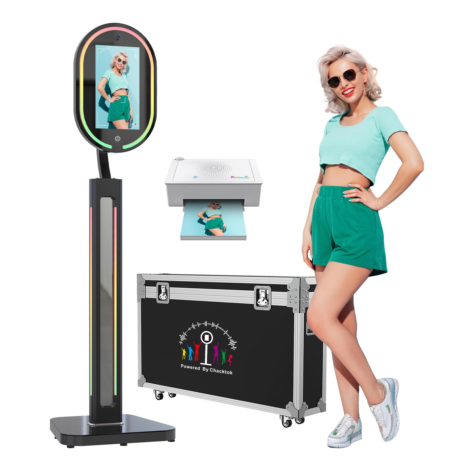 MWE Magic Mirror Photo Booth Touch Screen with Printer and 1200W Pixel 4K HD Camera,RGB Surround Light Music Sync,Mirror Video Booth with Software APP