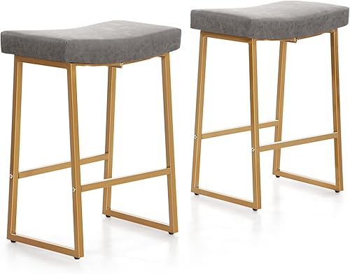 ALPHA HOME Juego de 2 taburetes de bar de 24 pulgadas de altura de mostrador, taburete de piel sintética con patas de metal, sillas de comedor