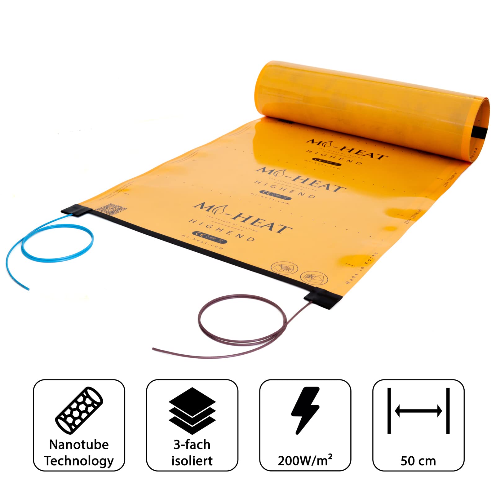 1,5 m Mi-Heat Pellicola riscaldante HighEnd di superlativo con 200 Watt/m² | Temperatura superficiale uniforme e velocità di riscaldamento rapida | Altamente efficiente e robusto