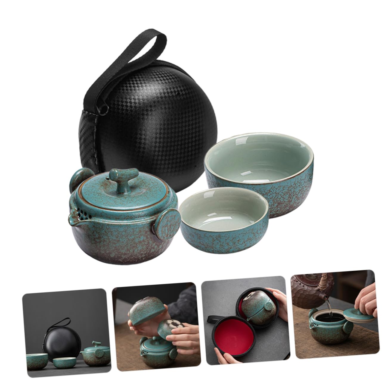 Teekanne Tee Geschenk Satz Satz Tragbares mit Stövchen und Tassen aus Keramik Chinesisches Reise Teeset für Erwachsene für Unterwegs und Tee Partys
