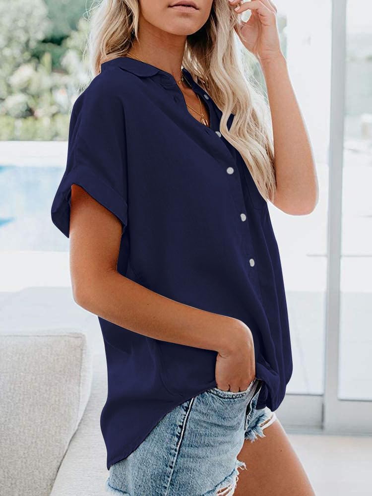 Glacspyg Bluzka damska, elegancka, casualowa, robocza, bluzka, 100% bawełna, damska bluzka na lato, krótka