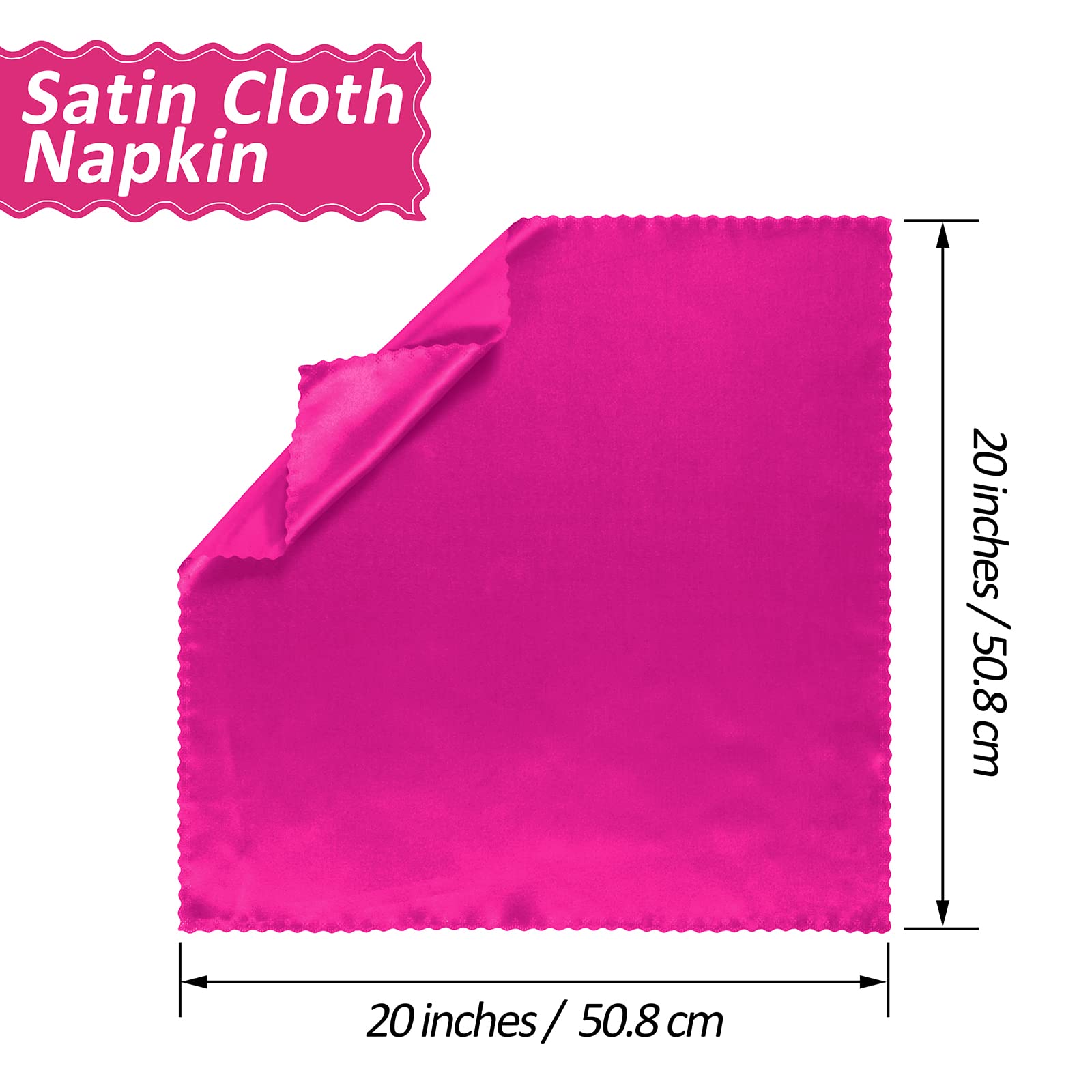 Horbaunal 100 Pack Satin Napkins 20" x 20" Oversized Dinner Napkins with Floral Edges, Soft Cloth Napkins for Parties, Weddings, Events, Hot Pink