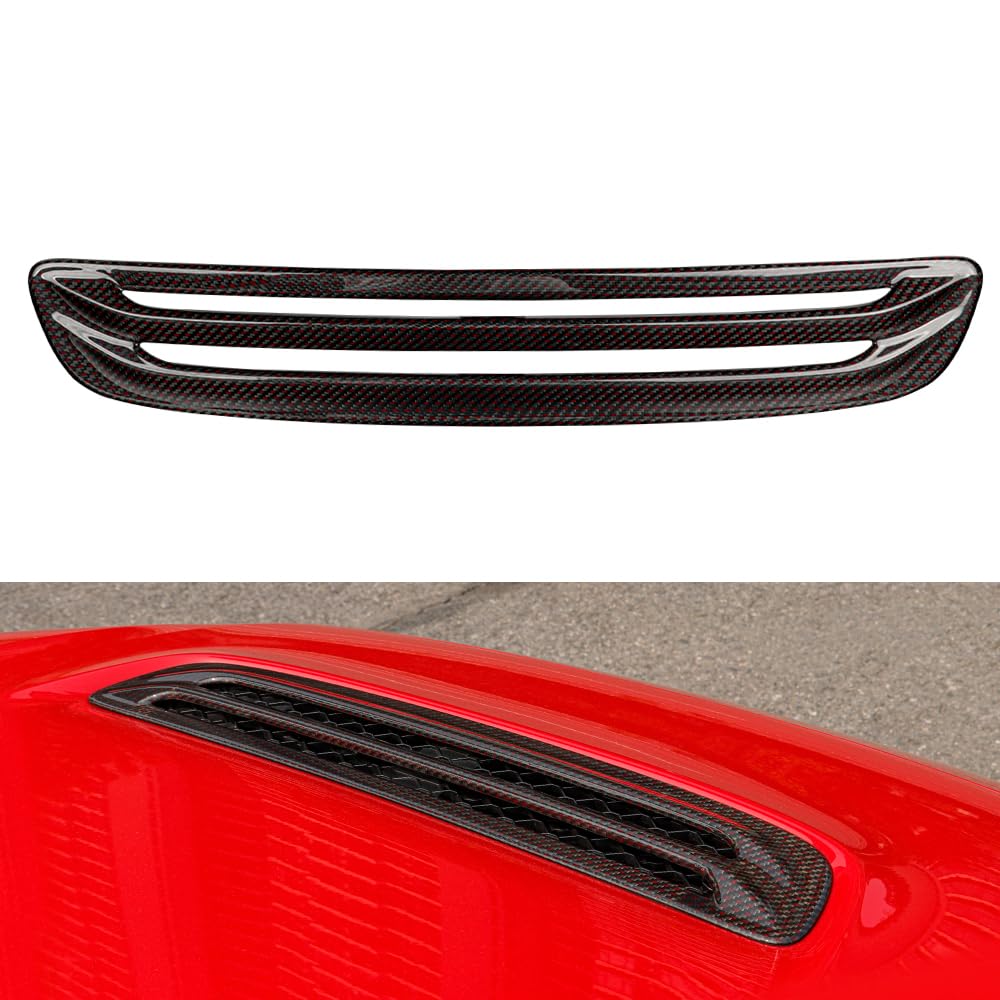 JSWAN Red Black Carbon Fiber Hood Air Intake Grille Cover Fit For 11th Gen Civic Type R FL5 TypeR Hood Vent Fender Intake Grille Bonnet Air Flow Intake Cover