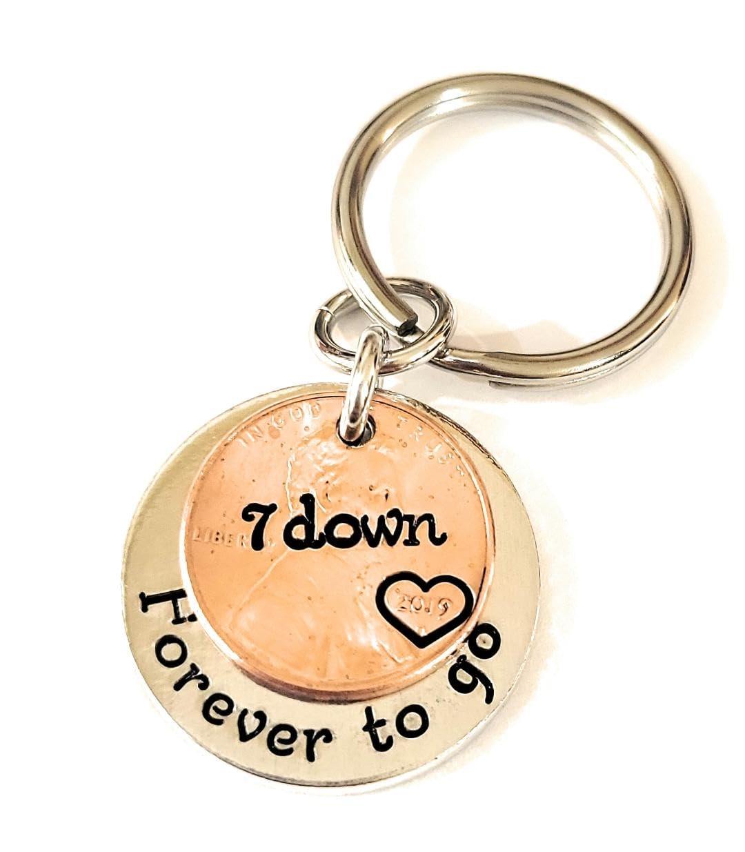 7 Down and Forever To Go, 7th Anniversary Year Penny Key Chain, 7th Wedding Anniversary, Personalized Options
