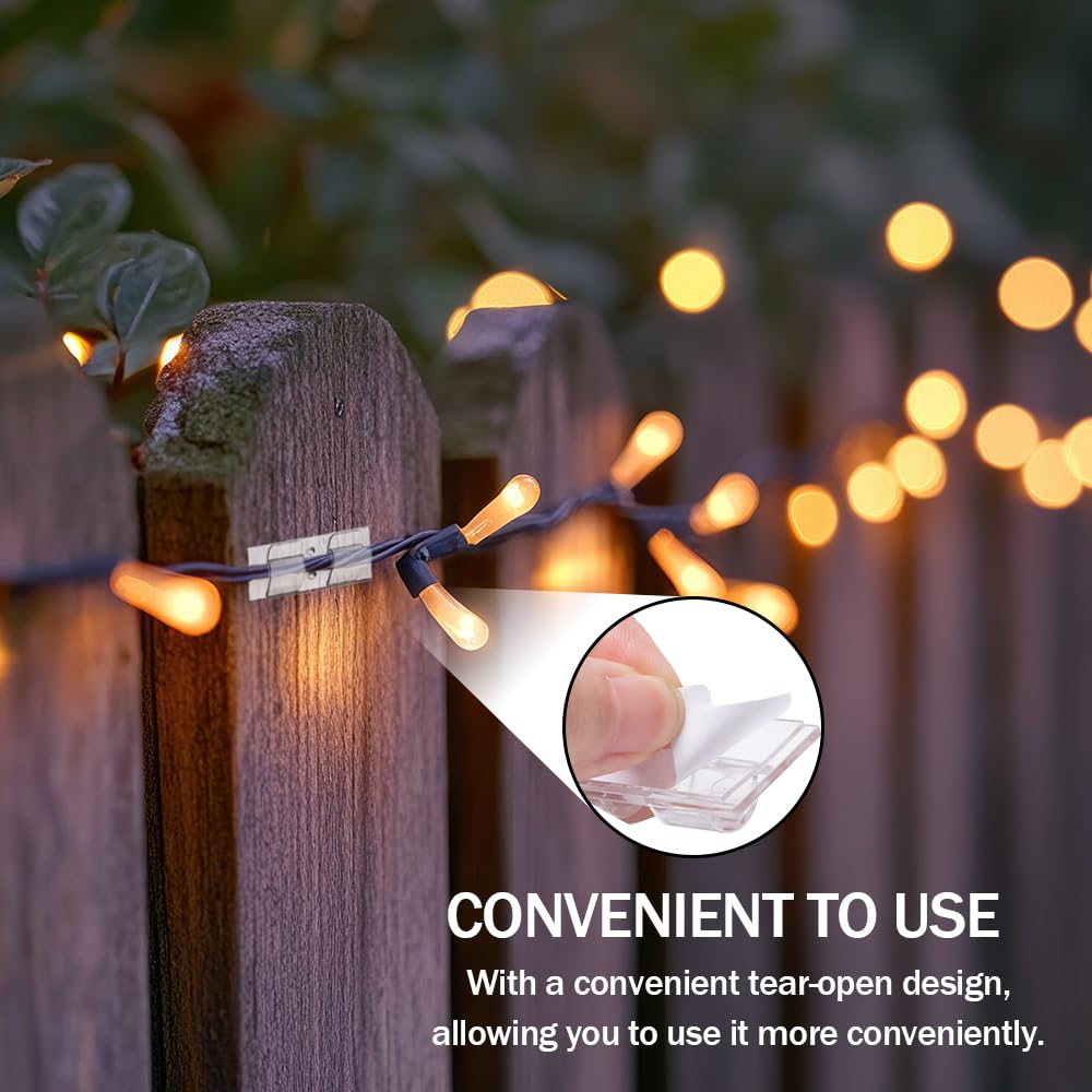 50 Piezas Ganchos para Luces de Interior y Exterior Clips para Cables Adhesivos Transparentes Organizador de Cable Autoadhesivo para Luces de Cadena al Aire Libre