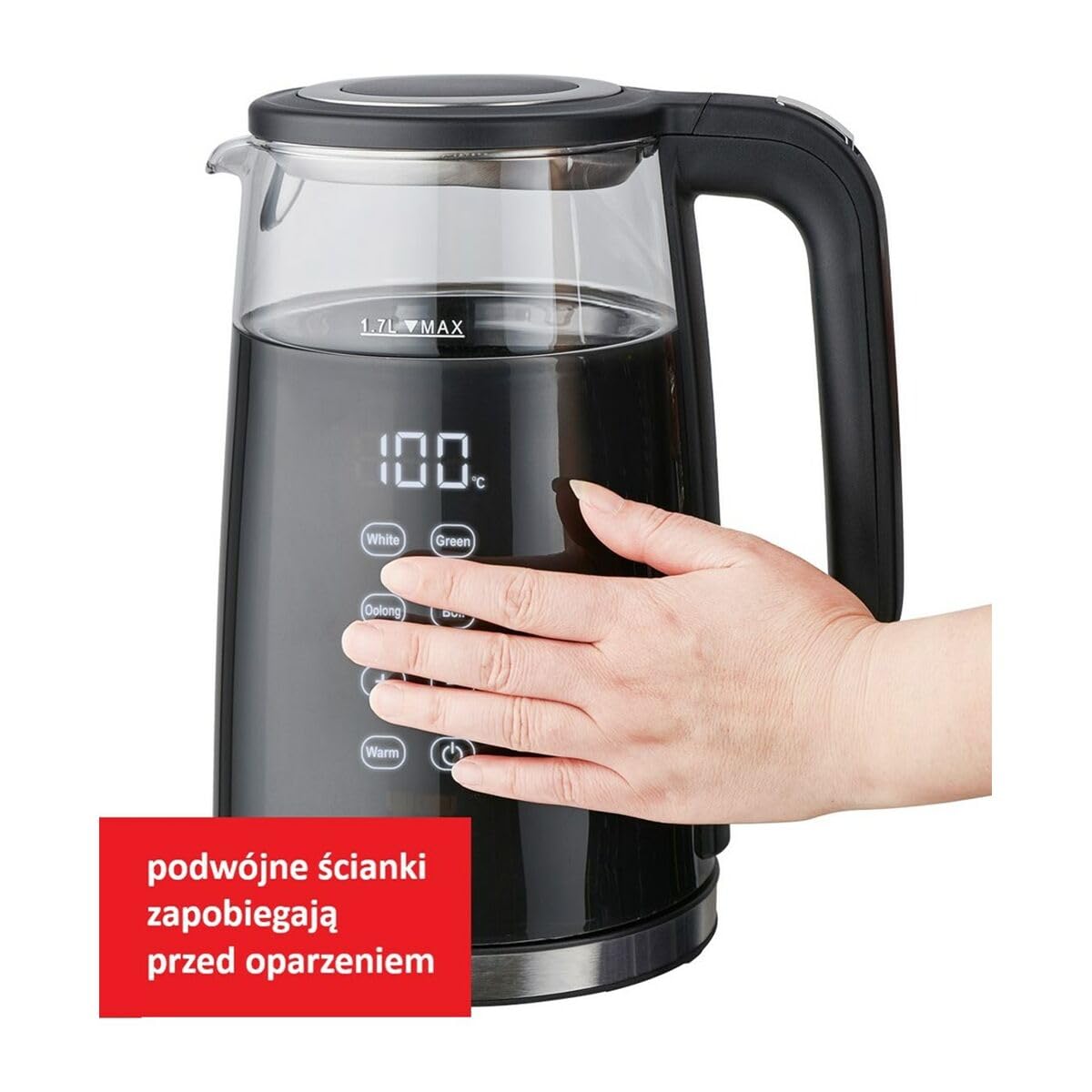 Hervidor MR-049 Negro Transparente Cristal Vidrio de Borosilicato 2200 W 1,7 L