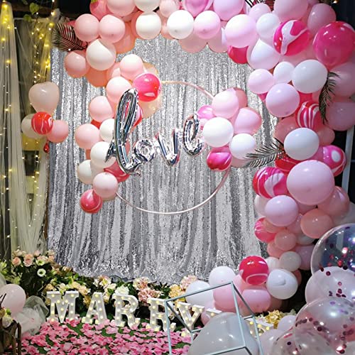 Trlyc New Year Sequin Silver Curtains, Select You Size, 3Ft*7Ft Sparkly Silver Sequin Fabric Photography Backdrop, Best Wedding/Home/Party Fashion Decoration #TOP3