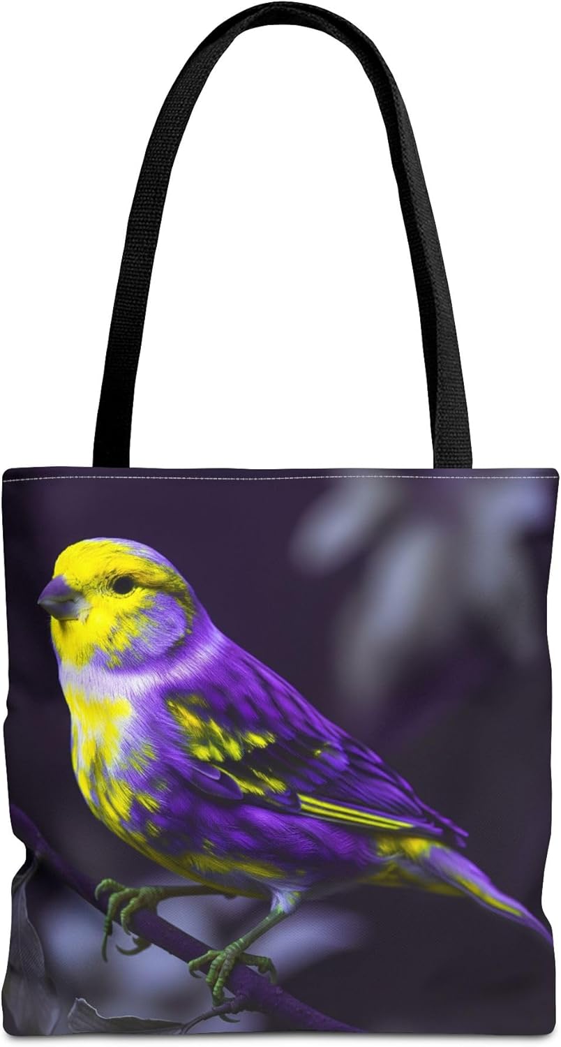 Premium Tote Bag with Reinforced Stitching - A Canary Painted in Ultraviolet Yellows and Violets