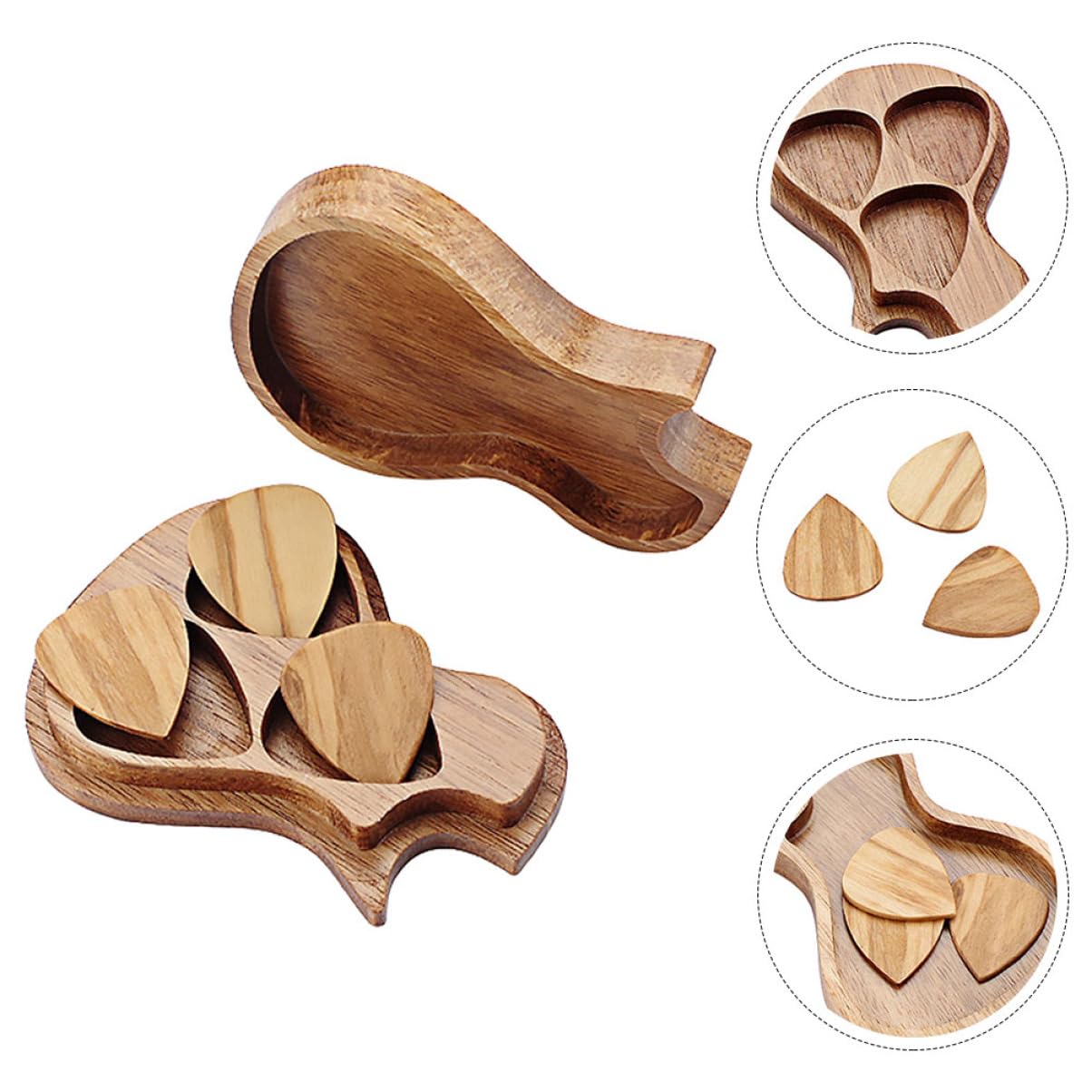 2sets Plettri Legno Di Olivo Con Scatola Forma Di Chitarra Accessori Per Musicisti e Amanti Della Musica