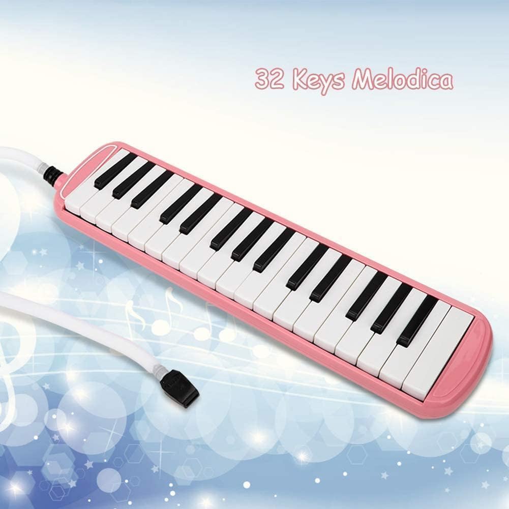 Kit Melodica a 32 Tasti, Strumento Melodica a 32 Tasti con Custodia per Bocchini per Principianti (Rosa)
