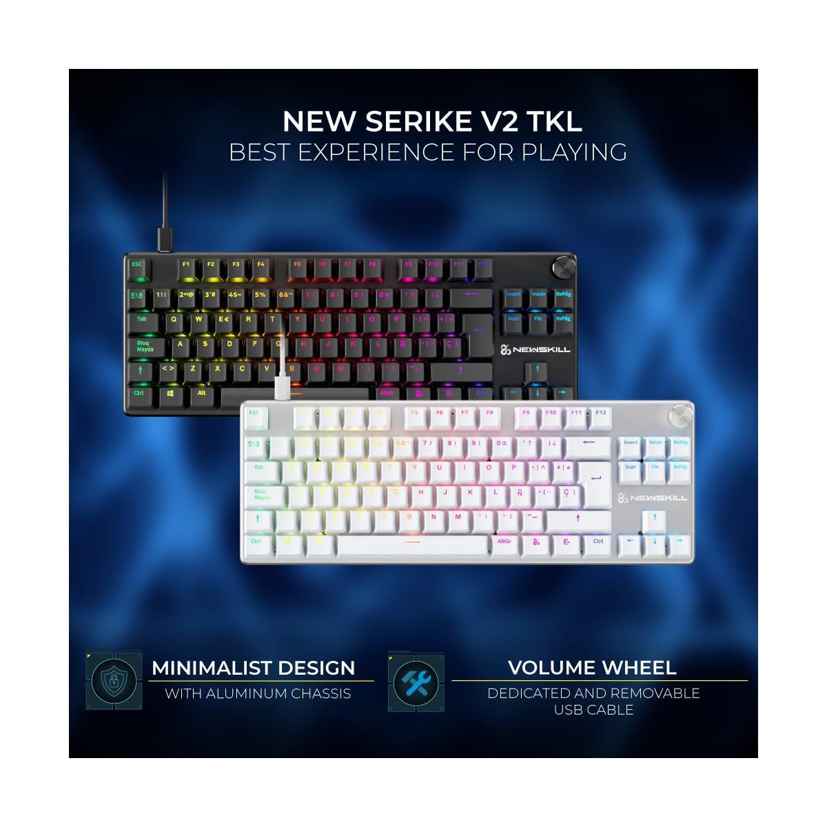 NEWSKILL Serike V2 TKL Teclado Gaming mecánico RGB tenkeyless Outemu Red hotswap Compacto Blanco