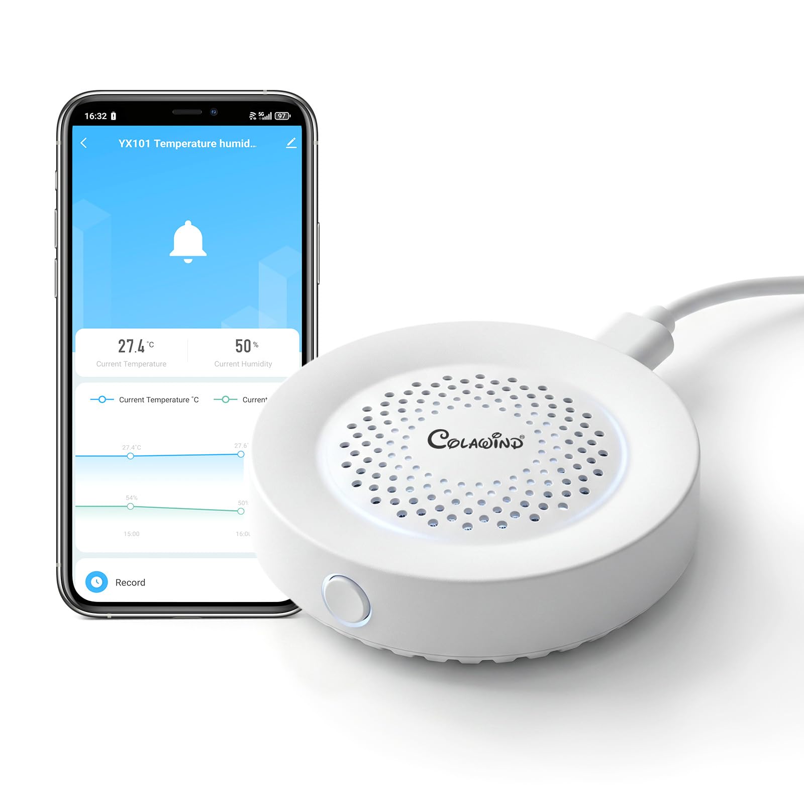 Sensore WiFi di Temperatura e Umidità con Allarme Sirena 100dB, Termometro e Igrometro Intelligente, Monitoraggio Remoto via App e Avvisi in Tempo Reale per Casa, Invernadero, Cantina