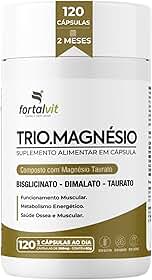 TRIO.MAGNÉSIO - Longa Duração: 2 Meses de Uso, Bisglicinato - Dimalato - Taurato, 260mg Alta Concentração,120 Cápsulas, Fortalvit