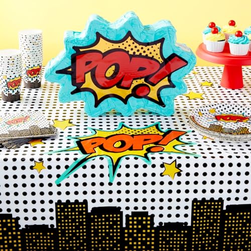 Image of BLUE PANDA 3-Pack (3 Tablecloths) Comic Book Party Decorations Tablecloths | Disposable Plastic Superhero Table Covers | Waterproof Spill Protection Birthday Party Supplies for Boys - 54x108 in