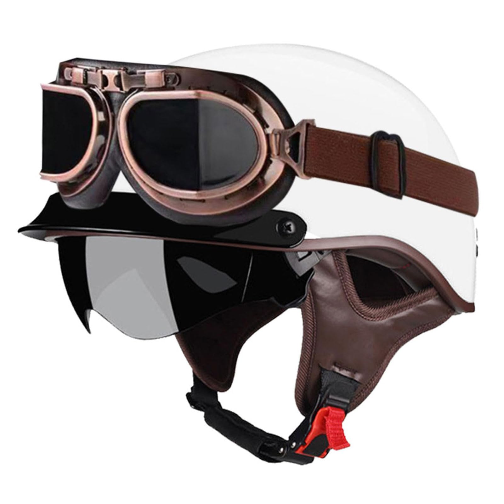 Niemiecki styl kasku motocyklowego z goglami, zabytkowy kask motocyklowy typu jet, zatwierdzony przez DOT/ECE, kask otwarty do motocykli typu cruiser skuter wycieczka, XL=59-60cm,Style1