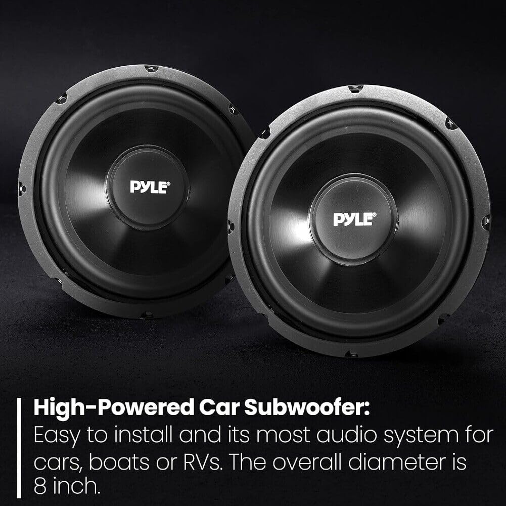 KIT SET PER PYLE PLMW83 1 subwoofer da 20 cm 200 mm 8" di diametro, 100 watt rms 200 watt max, singola bobina, impedenza 4 ohm, 91 db, sospensione in gomma, per bagagliaio auto, 1 pezzo