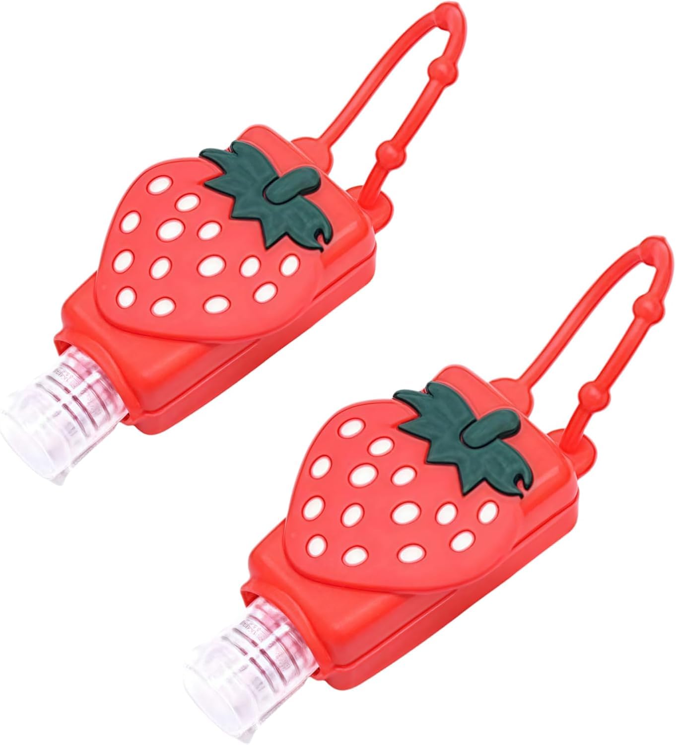 2Pcs Strawberry Empty Travel Hand Sanitizer Bottle, Silicone Sleeve Refillable Empty Squeeze Leakproof Flip Cap Keychain, Hand Soap Holder Cosmetic Containers, Refillable Portable Travel Containers