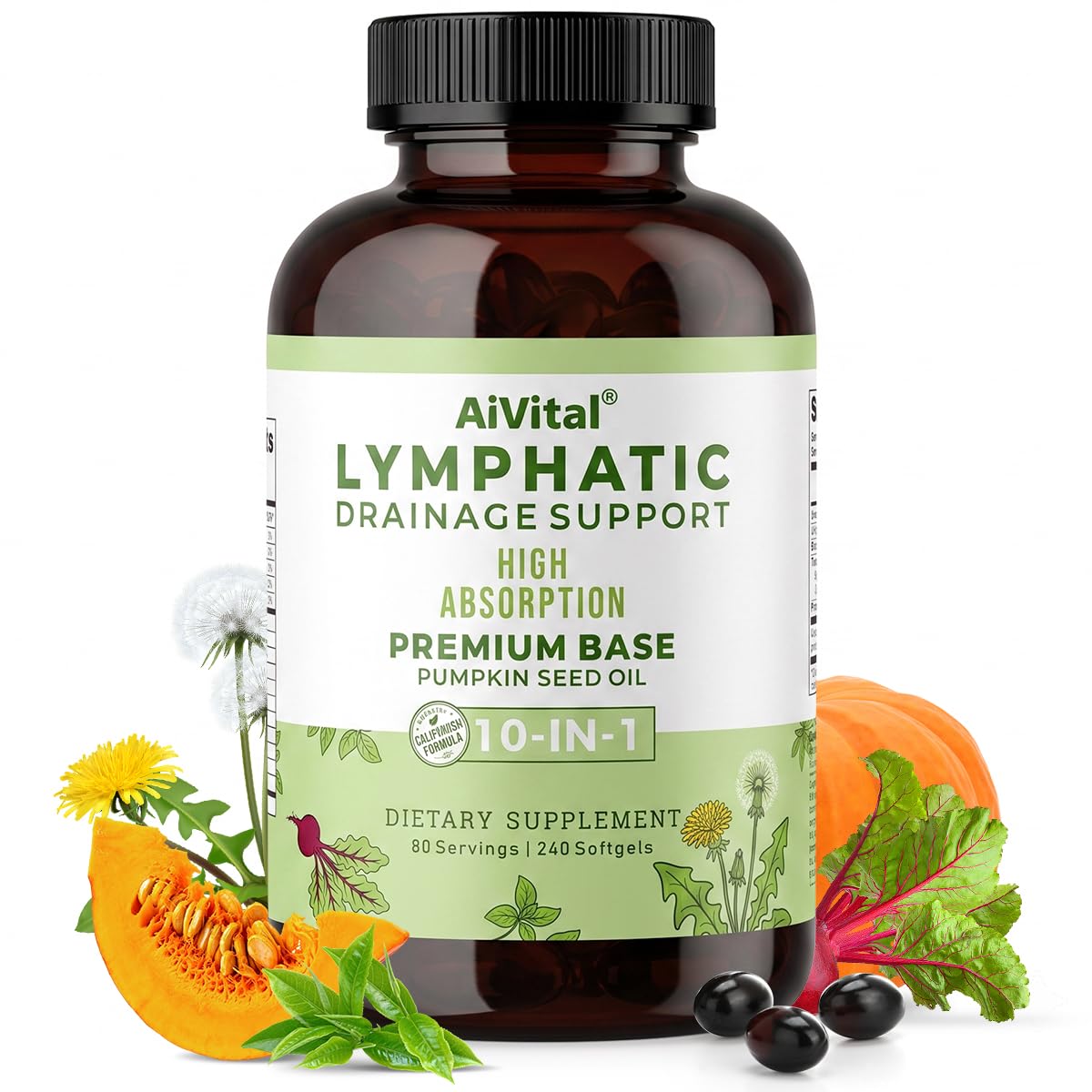 10-in-1 Lymphatic Complex Softgels, Lymph System Support
